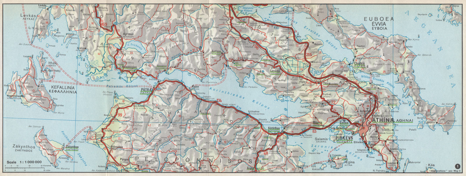CENTRAL GREECE. Gulf of Corinth. Peloponnese. Vintage map 1967 old vintage